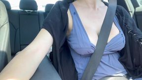 Italian Milf Artemisua Love Hit Solo Car ride Driving and flashing her big boobs