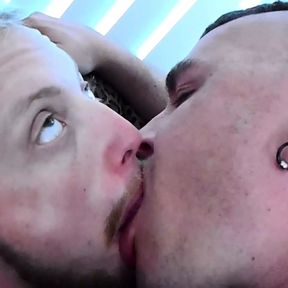 Two Hunks Slurps Each Others Tongue In An Intense Kiss