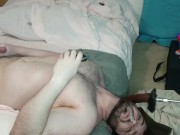 Cumming instantly from upside down face fuck & anal pounding BBC dildo