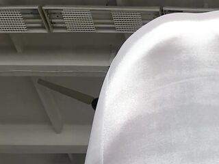 hot yoga in constricted transparent suit