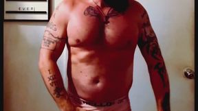 Muscular Hubby Lifting Weights and Stripping Down