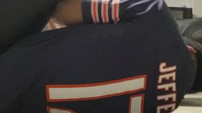 Football player in a frog tie and blindfolded 2