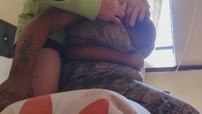 Giant fat boobs Anele 50HH gets her black tits played with and sucked off pov