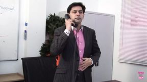 Boss intensifies rough action with his two blonde assistants on the desk