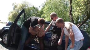 Hot German Chick with an Amazing Body Gets Gangbanged Outdoors