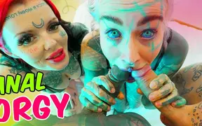 Tattooed sluts with gaping holes in rough foursome - ATM & POV