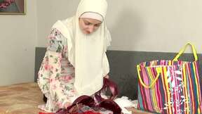 Woman in hijab pleases her man with new lingerie