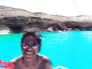 Ebony girl gets public fucked on a boat while people watching