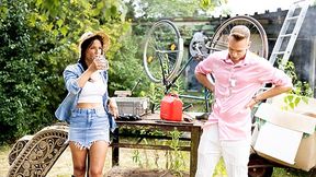 Nico Vegas & Candy Rose get naughty in the village with no mercy for creampies