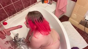Cute Hungarian BBW's Sloppy Blowjob on Her Realistic Dildo