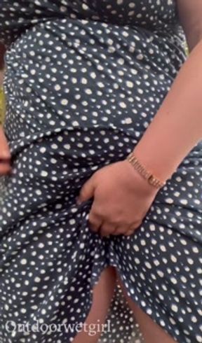 Real wetting accident in forest with dress on