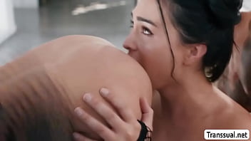 Horny MILF and her TS gf fucked by her stepson
