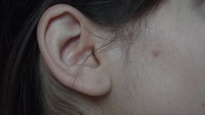 my stepsister plays with her ears then takes out an earpick and plays with the earpick in her ears in 4k