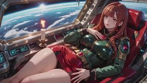 Redhead Commander in Green Sci-Fi Uniform! Lazy, teasing vibes while playing with candlelight on the spaceship bridge.