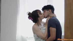 Big tits stepmom is seducing her stepson by letting him see her naked.The milf takes him to bed gives blowjob and lets him lick and fuck her pussy.