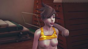 Tracer licks cock and gets facial