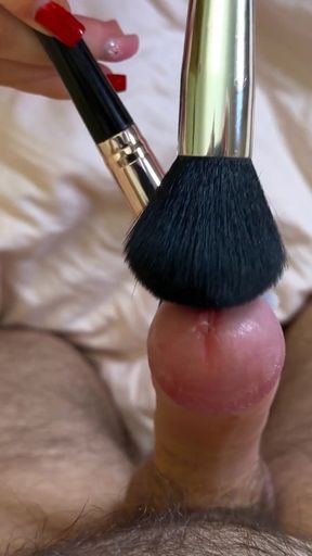 I Edge and Tease His Sensitive Penis with a Makeup Brush   Clip 1