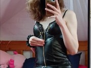 Dommy Trans Girl Unzips Her LEATHER Dress For You