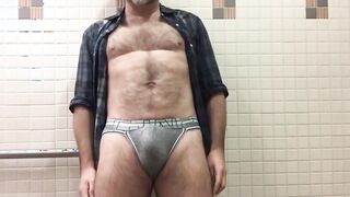 Hairy Daddy Strips and Jerks Off His Thick Shaft