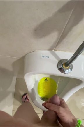 Dared to Piss Fully Naked in Public Toilets Urinal