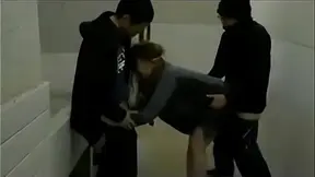 Asian bitch group sex in public toilet