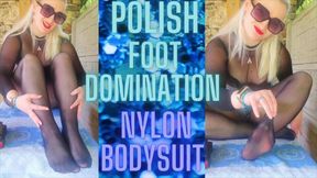 (106) FOOT DOMINATION IN NYLON BODYSUIT