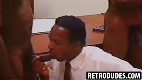 RetroDudes.com - Extremely aroused Rolph Coral savagely consumes two dicks at the sam