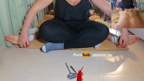 Amateur mistress dominates with handjobs and foot play