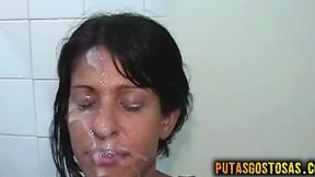 Hot Latina gets a massive facial in Rio de Janeiro