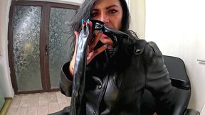 smoking leather joi. powerful vibrator and intense orgasm chair fall