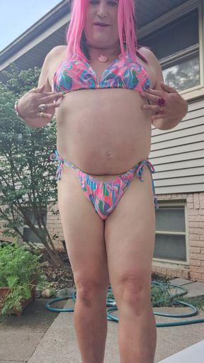 My soft feminine body,outside in my new bathing suit!
