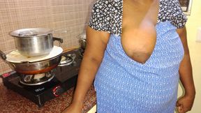 Tamil step-brother squeezes big boobs of sister and talks dirty to her in the kitchen and has sex with her step-brother