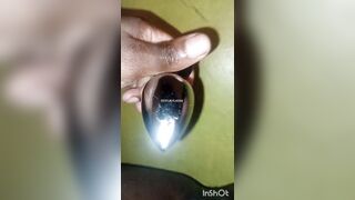 Obese dude wanking off while a plaything is in his cornhole upclose