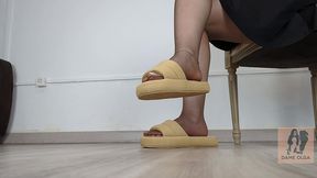 shoeplay, dangling & walking in home slippers and pantyhose (shoe collection) - dame olga 4k (721)