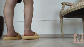 shoeplay, dangling & walking in home slippers and pantyhose (shoe collection) - dame olga 4k (721)