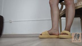 shoeplay, dangling & walking in home slippers and pantyhose (shoe collection) - dame olga 4k (721)