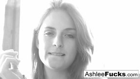 Busty Ashlee Graham smokes while showing off her natural tits