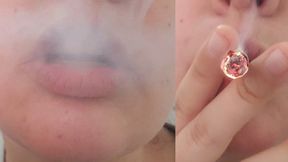 Close-Up Smoking Seduction – Blowing Smoke Right at You with a Flirty Smile
