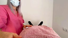 Surprise cock waxing by cute amateur girl, gives me a handjob until I cum