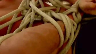 Muscular Derek Pain Tied Up and Struggling in Rope Bondage