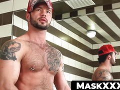 MaskXXX.com - Manuel Deboxer's ass stuffing with a big dildo while jerking off