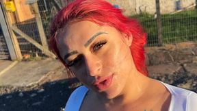 AFTER THE SHOWER, A SURPRISE: REDHEAD MILF GETS SPECIAL CREAM ON HER FACE!