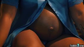 Pregnant Ebony MOM Avery Jane deepthroats big white cock