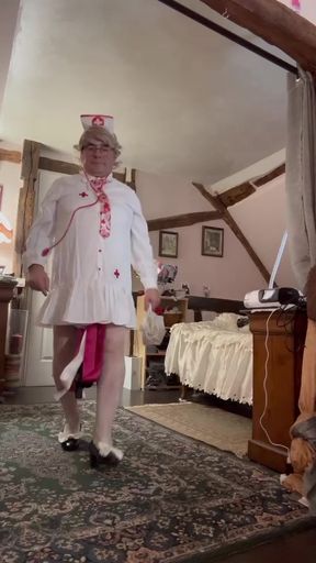 Dressed in a little nurse outfit for an evening