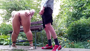 Mother-in-law teases with sexy lingerie and drops her panties in public