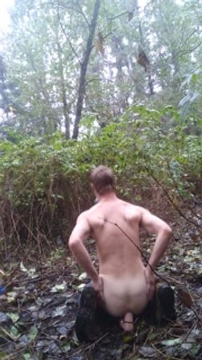 Twink uses Huge toy in woods