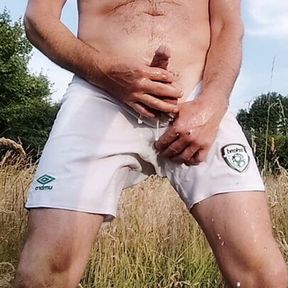 Pissing, l&rsquo;m soaking my footie shorts and jersey and cumming