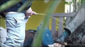 a bench encounter turns into a public piss humiliation