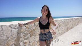 german scout - inked latina girl melania dark pick up for no condom casting fuck at holiday trip