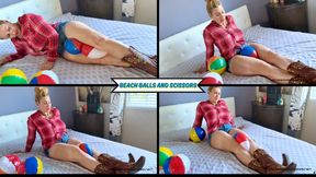 Beach Balls and Scissorholds - Goddess Rapture Tests Her Muscular Thighs Against a Bed Full of Beach Balls - Will This Muscular Women Be Able To Crush The Vinyl Balls? - UltraHD (MP4)